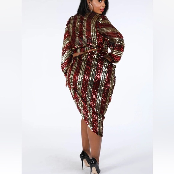 Multicolor Asymmetrical Stripe Sequin Skirt Set
New - Picture 4 of 6